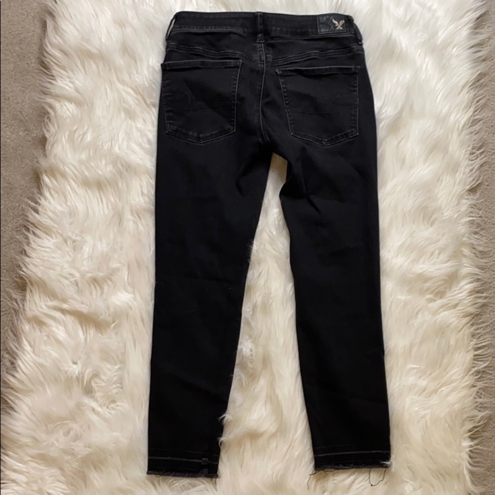 AEO Black Jegging Crop Jeans with Holes, Size 6 - Picture 7 of 7